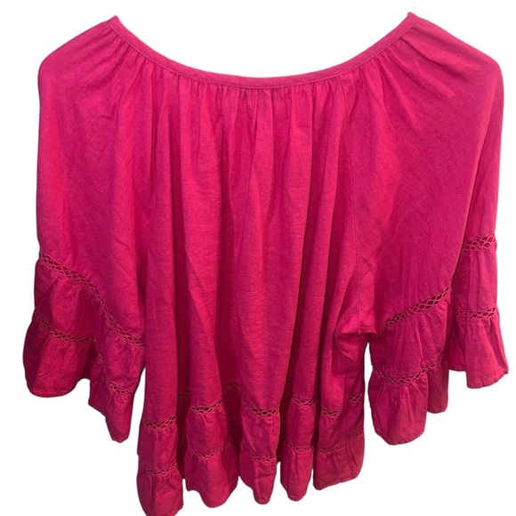 NWT Calligraphie Linen Tie Front Bell Sleeve Top Hot Pink 🩷Large Bohemian - Picture 6 of 11